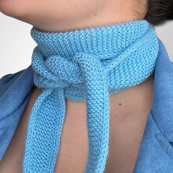 Sophie Scarf Light Blue Merino Wool Blend Neck Warmer Hand Knit Gift for Her